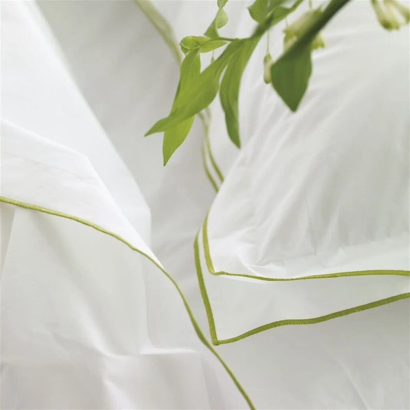 White with Lime Green Piping  - Pure Cotton, Pure Linen or Linen Cotton Mix | 3 Piece Piped Duvet Cover Set | Handmade | Pre-washed-1