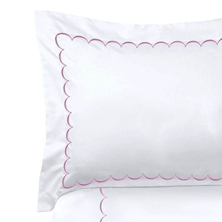 White with Bubblegum Pink - Cotton Sateen, Pure Linen, Linen Cotton Mix | 3 Piece Embroidered Edge Duvet Cover Set | Handmade | Pre-washed-1