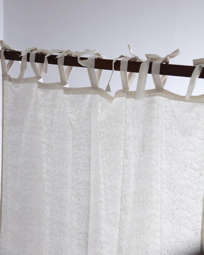 White Hand Block Printed Linen Curtains | Starry Sky Design