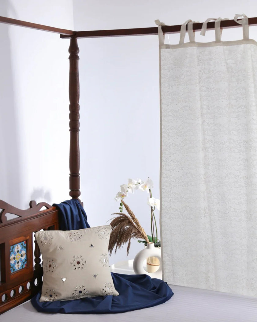 White Hand Block Printed Linen Curtains | Starry Sky Design