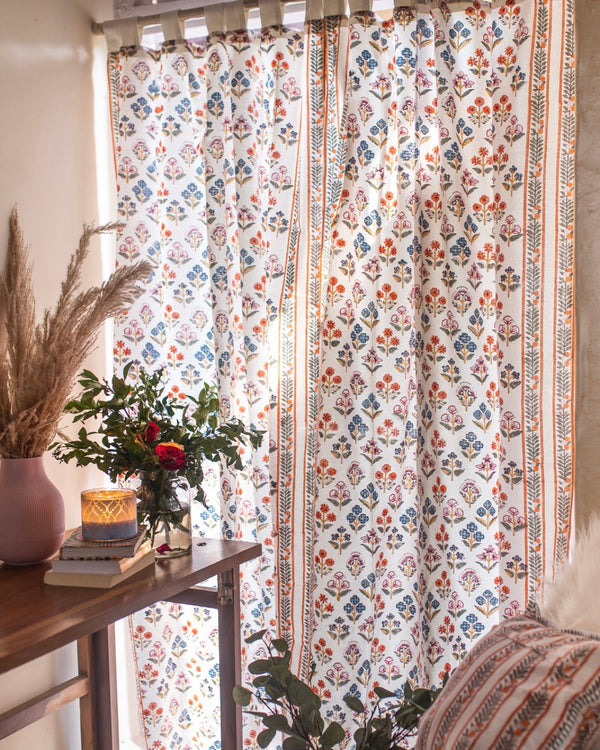 Hand Block Printed Linen Curtains | Colorful Floral Pattern | Light Filtering | Made to Measure