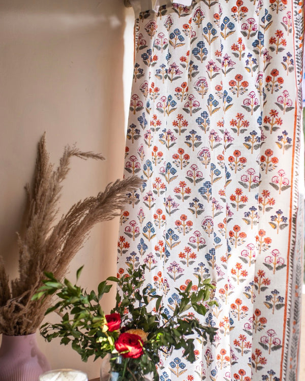Hand Block Printed Linen Curtains | Colorful Floral Pattern | Light Filtering | Made to Measure
