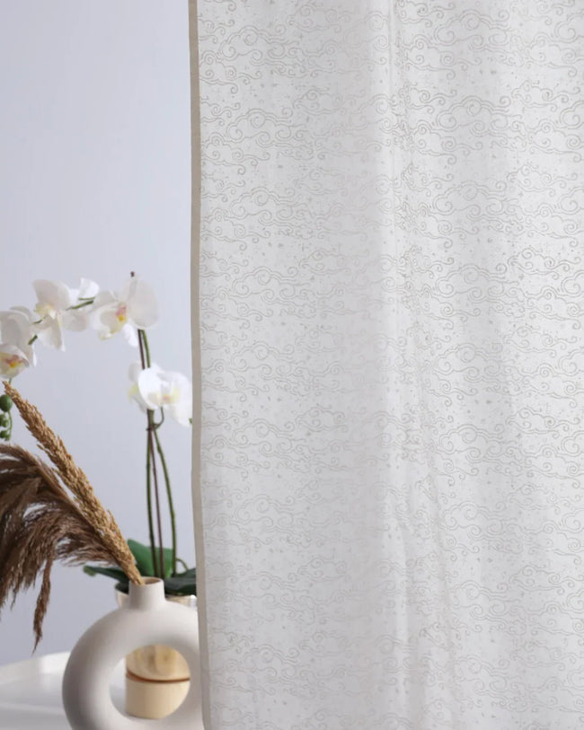 White Hand Block Printed Linen Curtains | Starry Sky Design