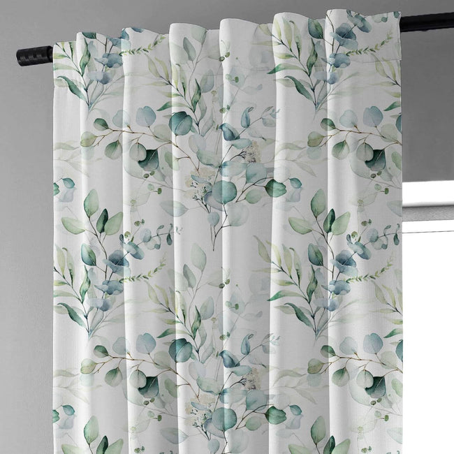 Linen Eucalyptus Curtains UK - Watercolor Leaf Print Light Filtering or Blackout