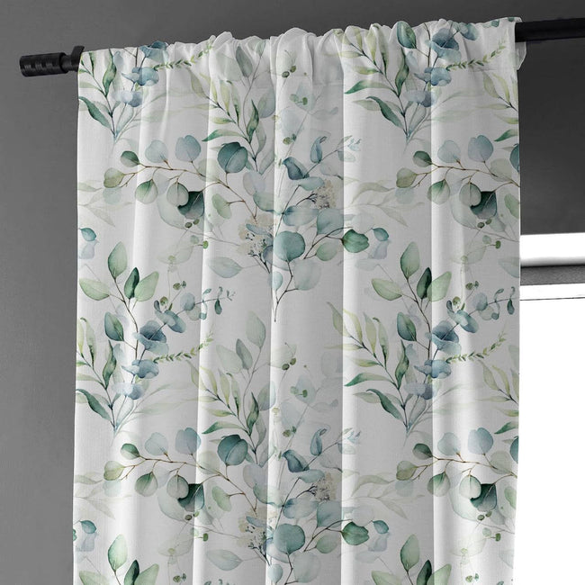 Linen Eucalyptus Curtains UK - Watercolor Leaf Print Light Filtering or Blackout