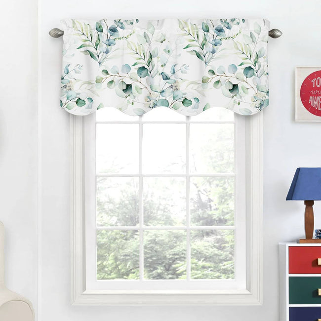 Eucalyptus Leaf Linen Valance Curtain - Botanical Window Valance - Rod Pocket Style-0