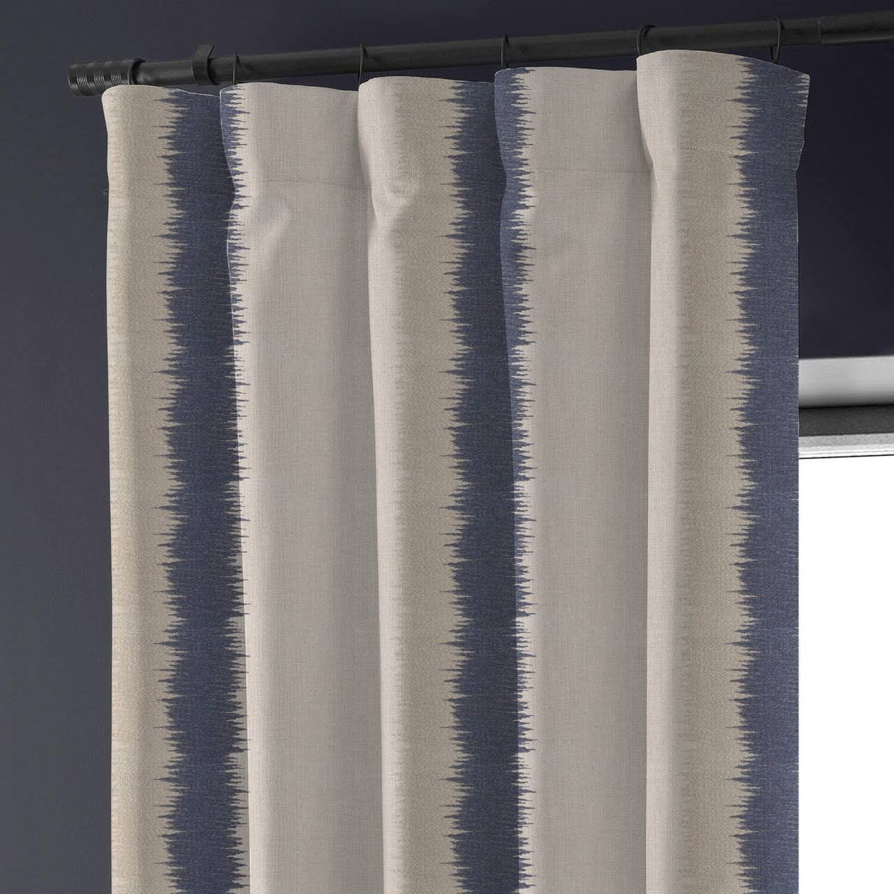 Flambe Navy Stripe Organic Linen Blackout Curtains - UK Bedroom Window Drapes - Standard & Made to Measure