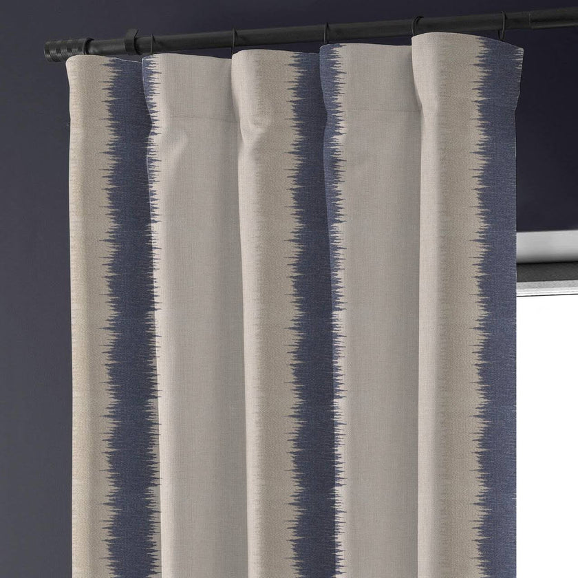 Flambe Navy Stripe Organic Linen Blackout Curtains - UK Bedroom Window Drapes - Standard & Made to Measure