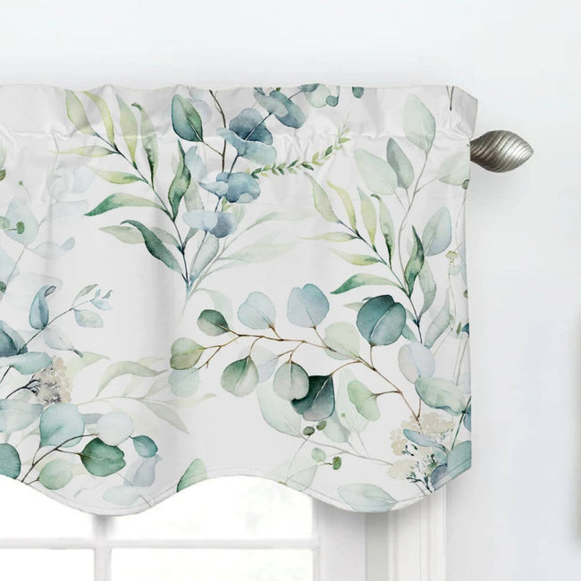 Eucalyptus Leaf Linen Valance Curtain - Botanical Window Valance - Rod Pocket Style-1
