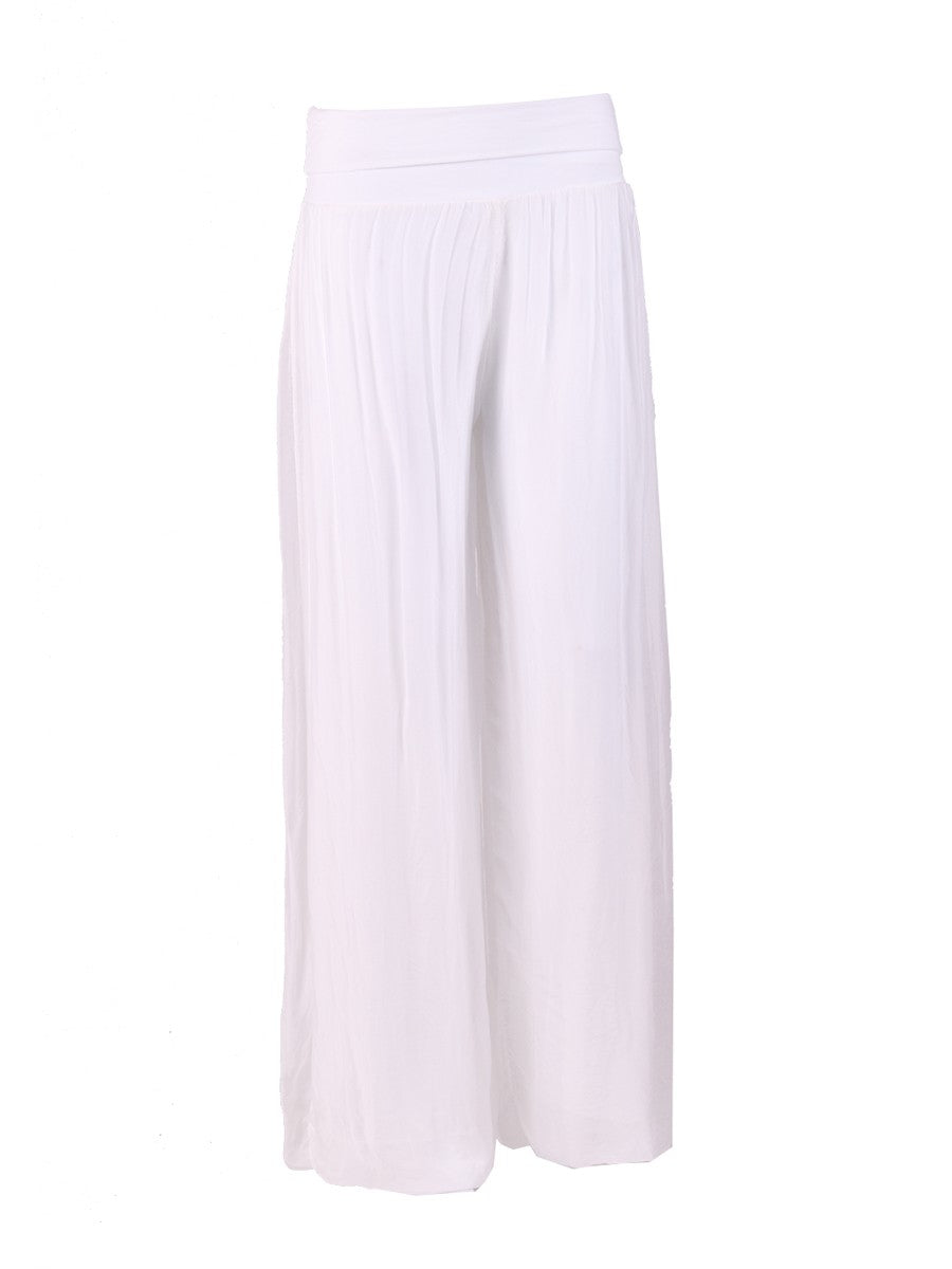 White 'Donna' Italian Silk Palazzo Pants-0