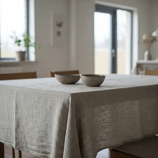 Natural Organic 100% Flax Linen Tablecloth UK - Undyed Rustic Table Cover for Home