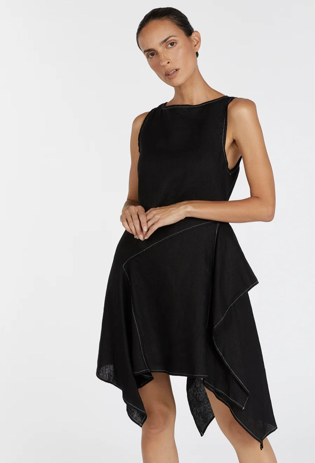 Black Linen Dress | Asymmetric Dress | Linen Dress | Linen Clothing | 100% Organic Linen