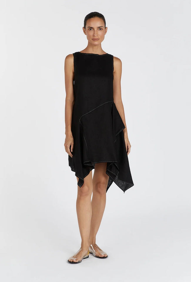 Black Linen Dress | Asymmetric Dress | Linen Dress | Linen Clothing | 100% Organic Linen