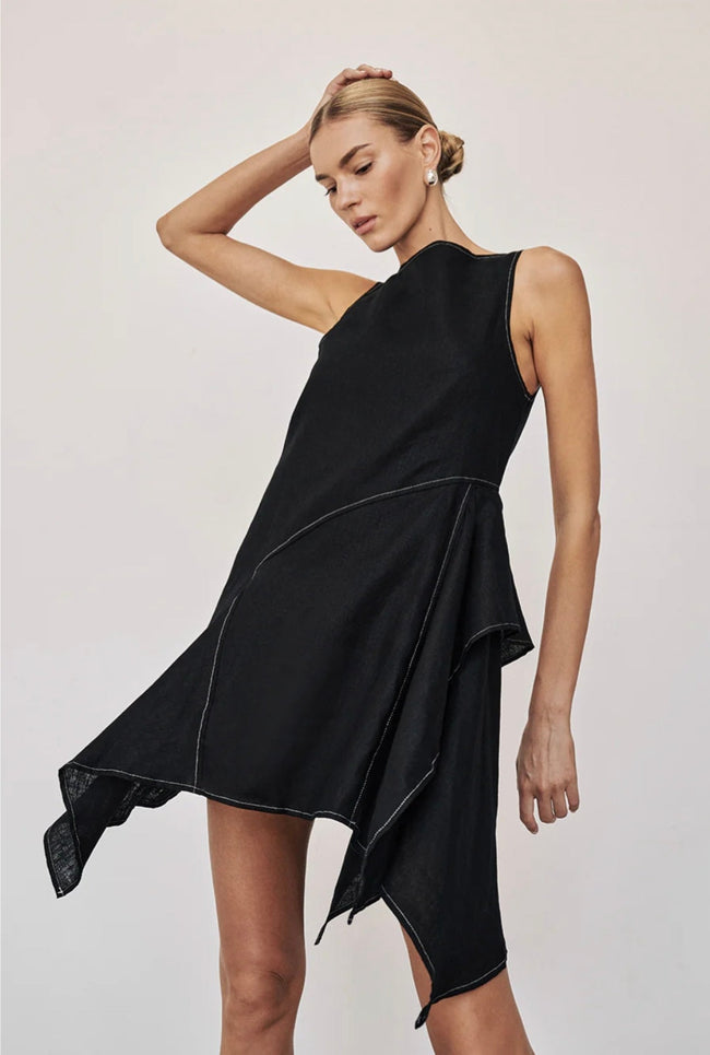 Black Linen Dress | Asymmetric Dress | Linen Dress | Linen Clothing | 100% Organic Linen
