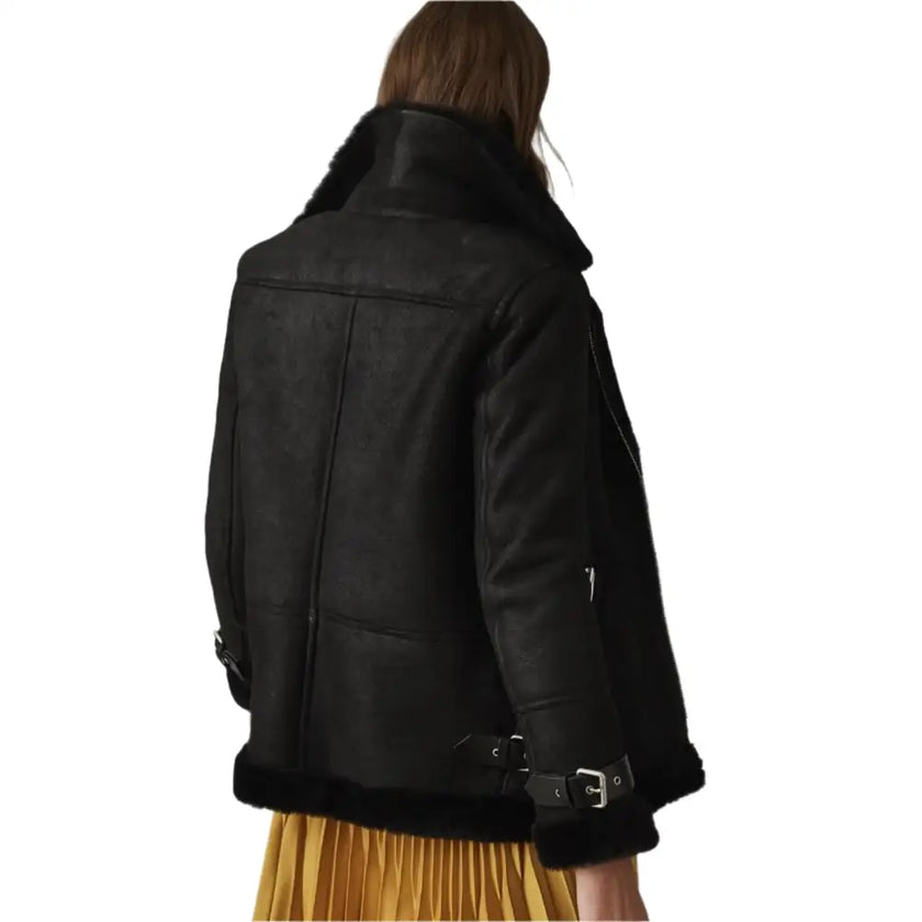 Womens Black Shearling Leather Jacket-3