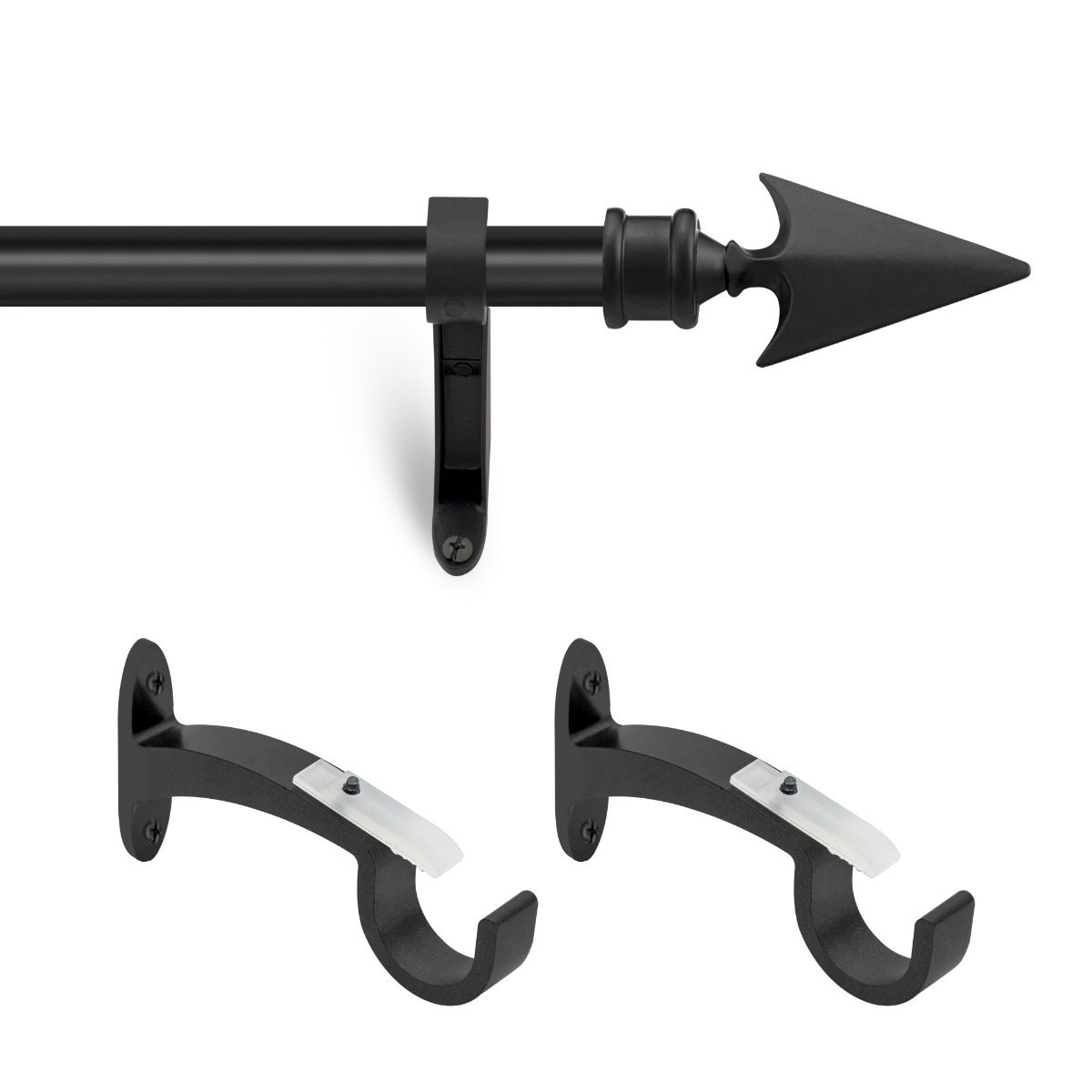 Extendable Black Metal Curtain Pole with Arrow Finial - 36-66