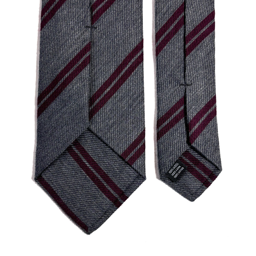 Gray & Burgundy Striped Wool Challis Tie-3