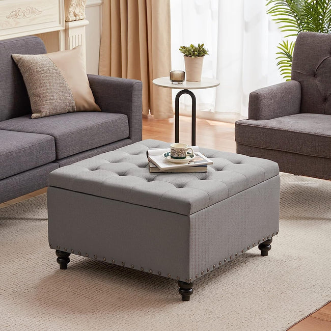 Grey Tufted Ottoman with Storage for Living Room-1
