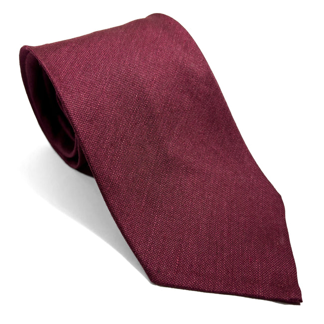 Burgundy Untipped Linen/Silk Tie-0