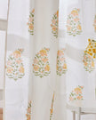 White & Yellow Hand Block Printed Linen Curtains | Floral Bouquet Design