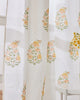 White & Yellow Hand Block Printed Linen Curtains | Floral Bouquet Design