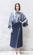 Recycled Cotton Denim Wrap Midi Skirt