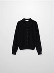 Wool Blend Collared Cardigan-Black-1