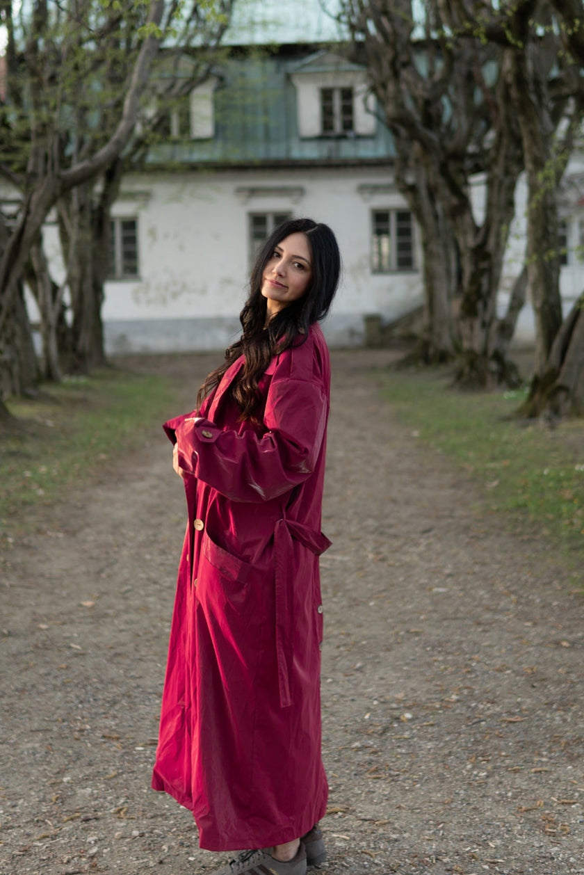 Trench Coat - Burgundy Red-4