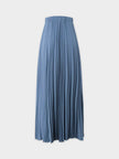 Wool Blend Pleated Skirt-Denim Blue-2