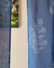 Indigo Hand Block Printed Linen Curtains | Floral & Stripe Design