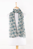 Flower Print Linen Cotton Scarf - Blue-1