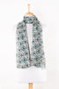 Flower Print Linen Cotton Scarf - Blue-1