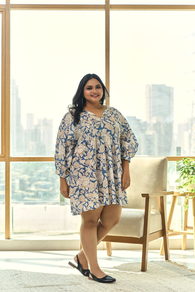 Blue Paisley Print Cotton Doll Dress-1