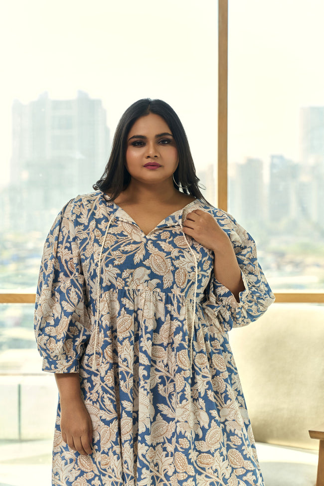 Blue Paisley Print Cotton Doll Dress-0