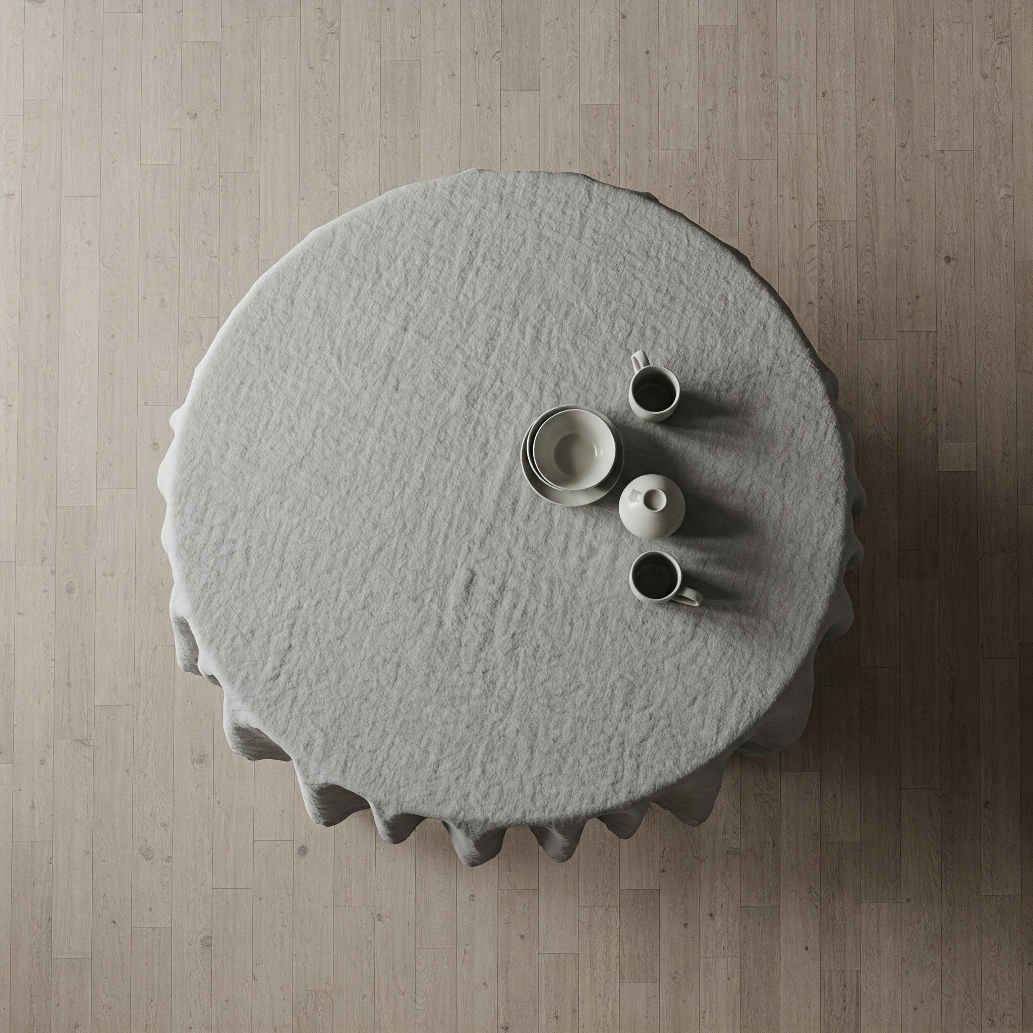 English Grey Linen Tablecloth - Organic Flax Textured Table Cover