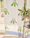 White & Green Hand Block Printed Linen Curtains | Frangipani Design