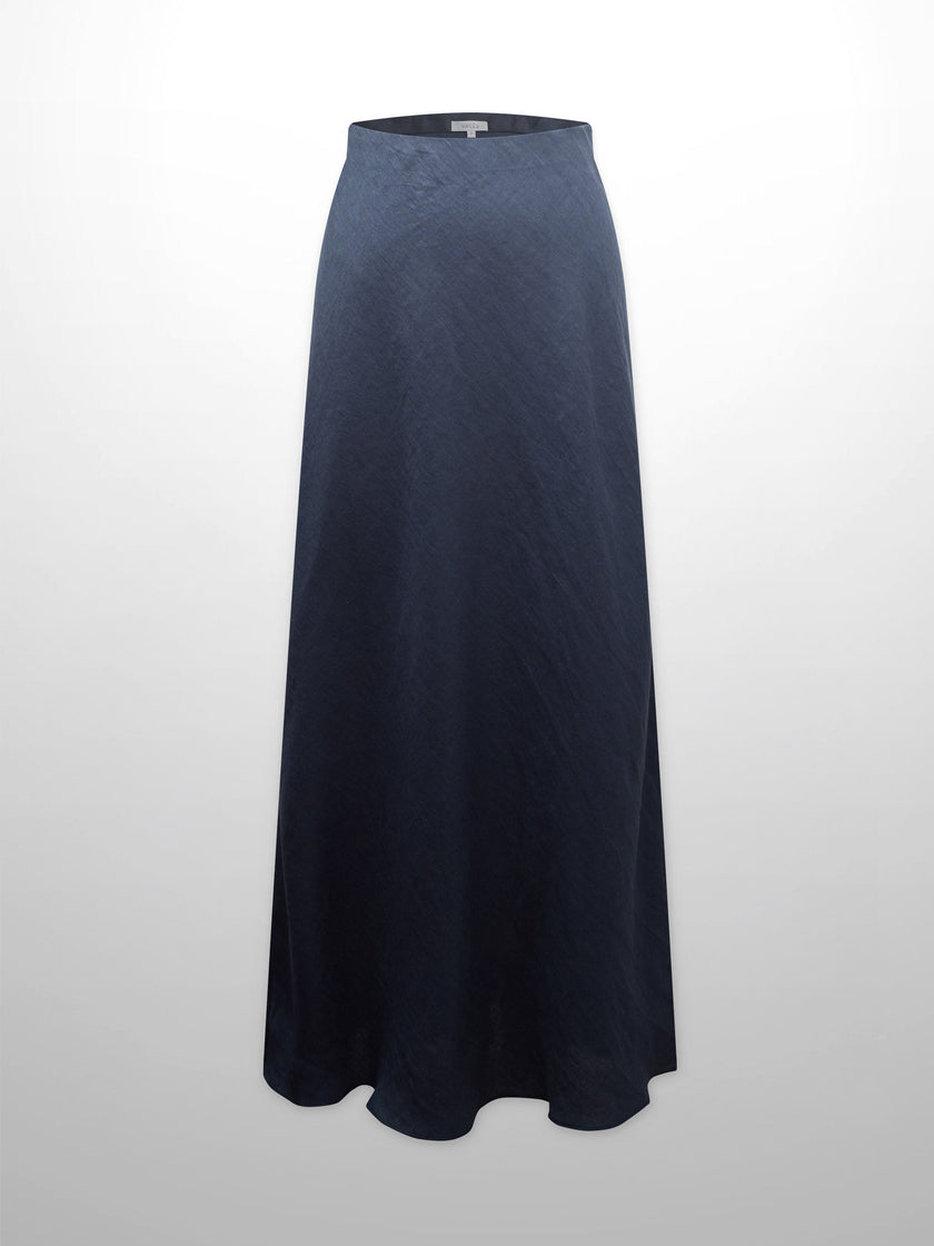 Linen Slip Skirt-Navy