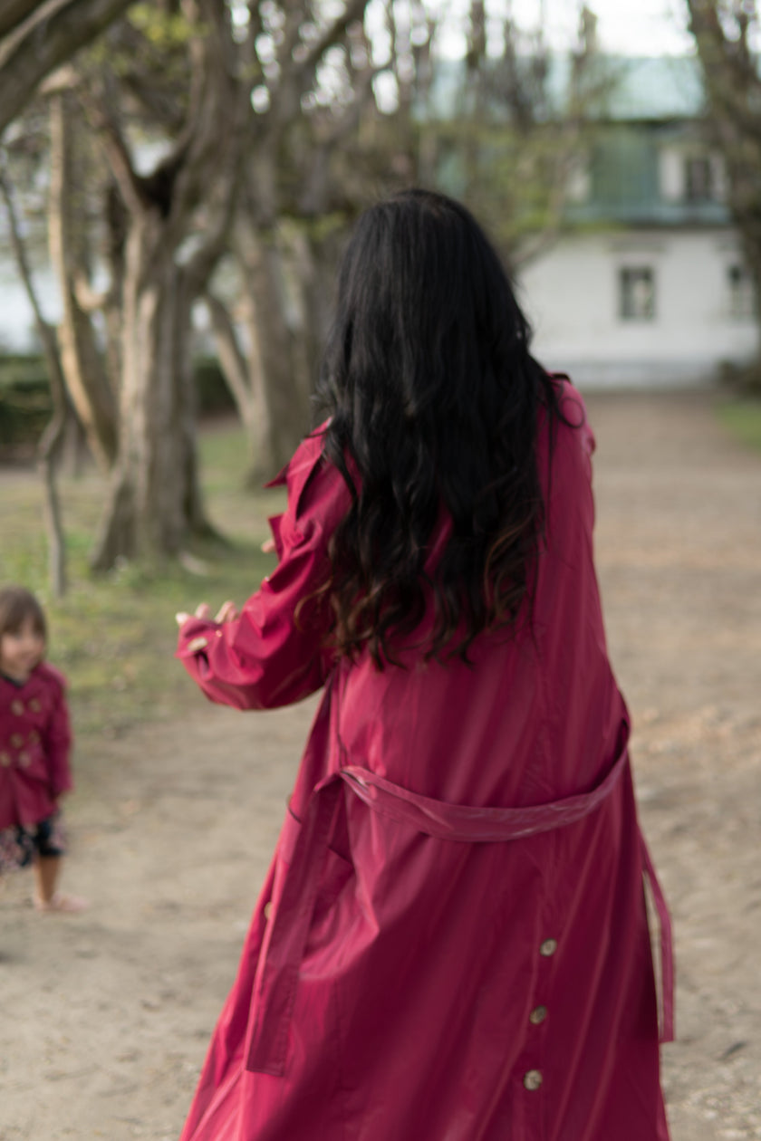 Trench Coat - Burgundy Red-2