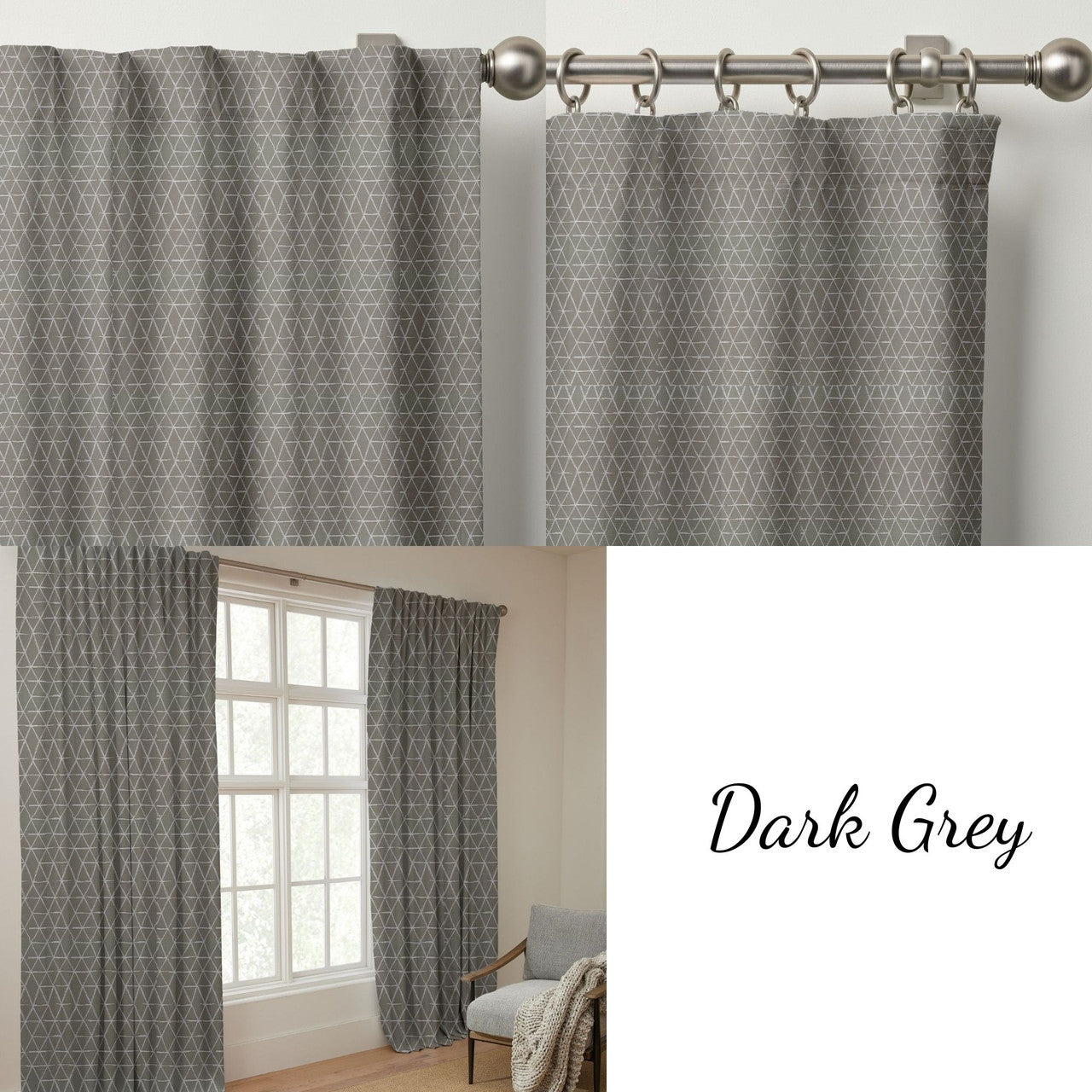 Modern Geometric Triangle Organic Cotton Curtains - Light Filtering & Blackout Options