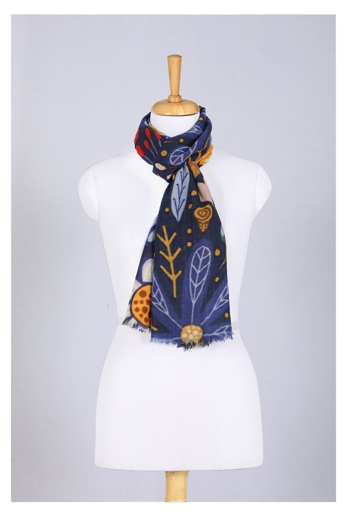 Enchanted Forest Wool Scarf - Navy-2