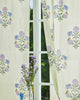 White & Purple Hand Block Printed Linen Curtains | Floral & Bird Design