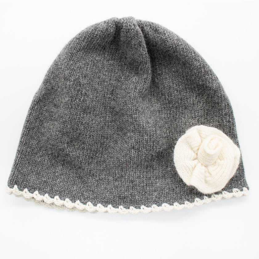 Cashmere Blend Kids Hat with Contrast Flower-3