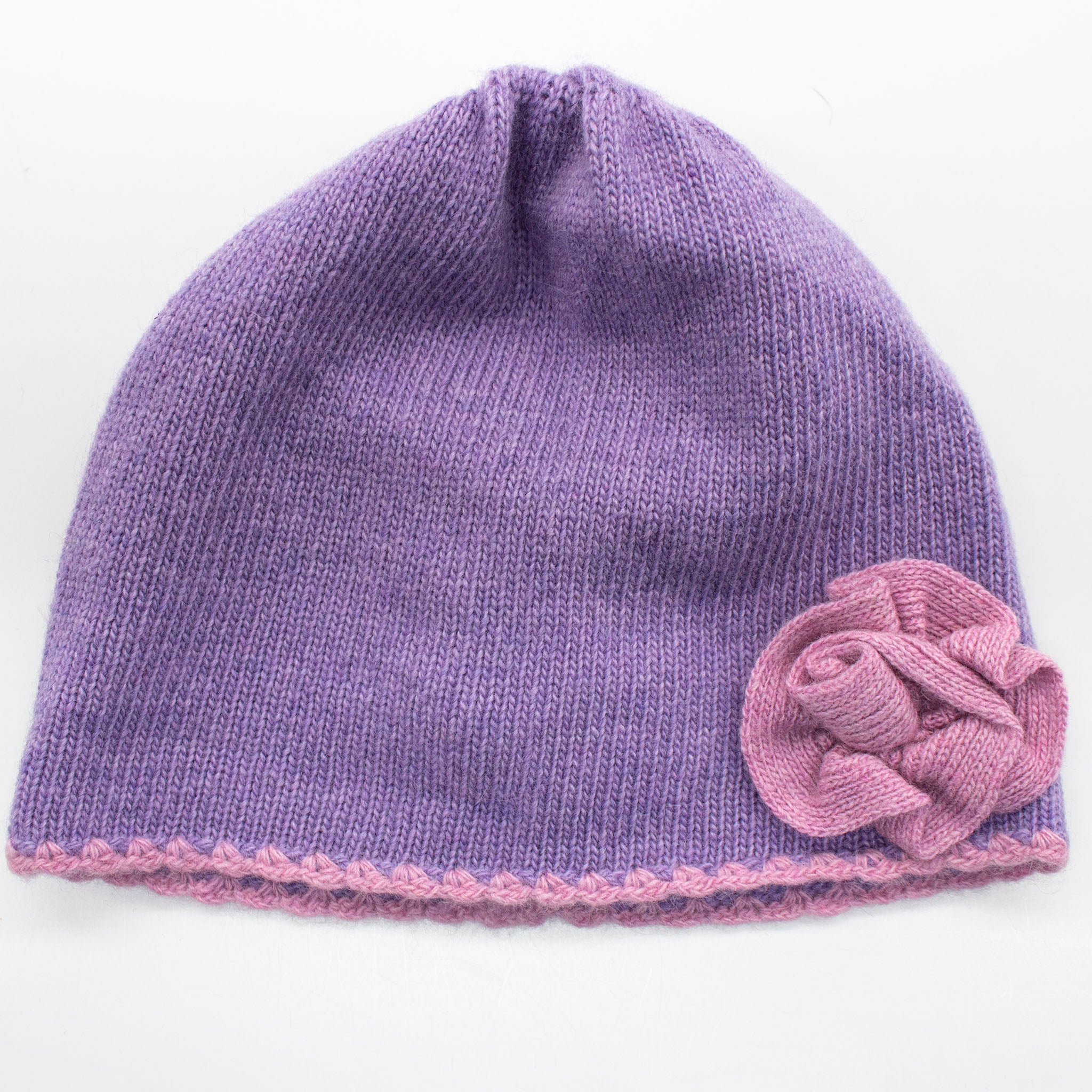 Cashmere Blend Kids Hat with Contrast Flower-4