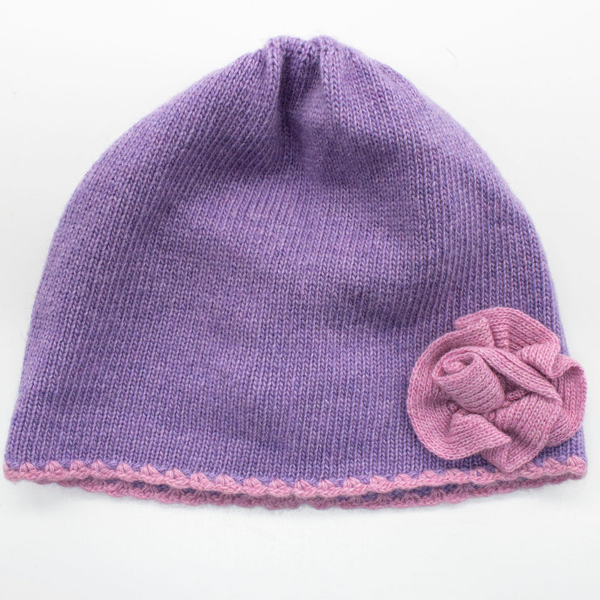 Cashmere Blend Kids Hat with Contrast Flower-4