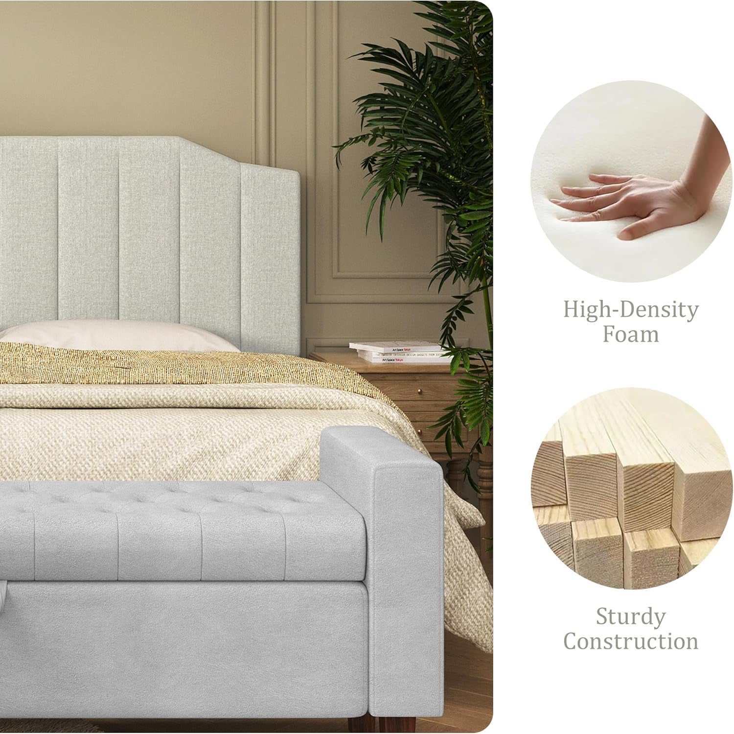 Linen Upholstered King Size Headboard with Easy Assembly-3