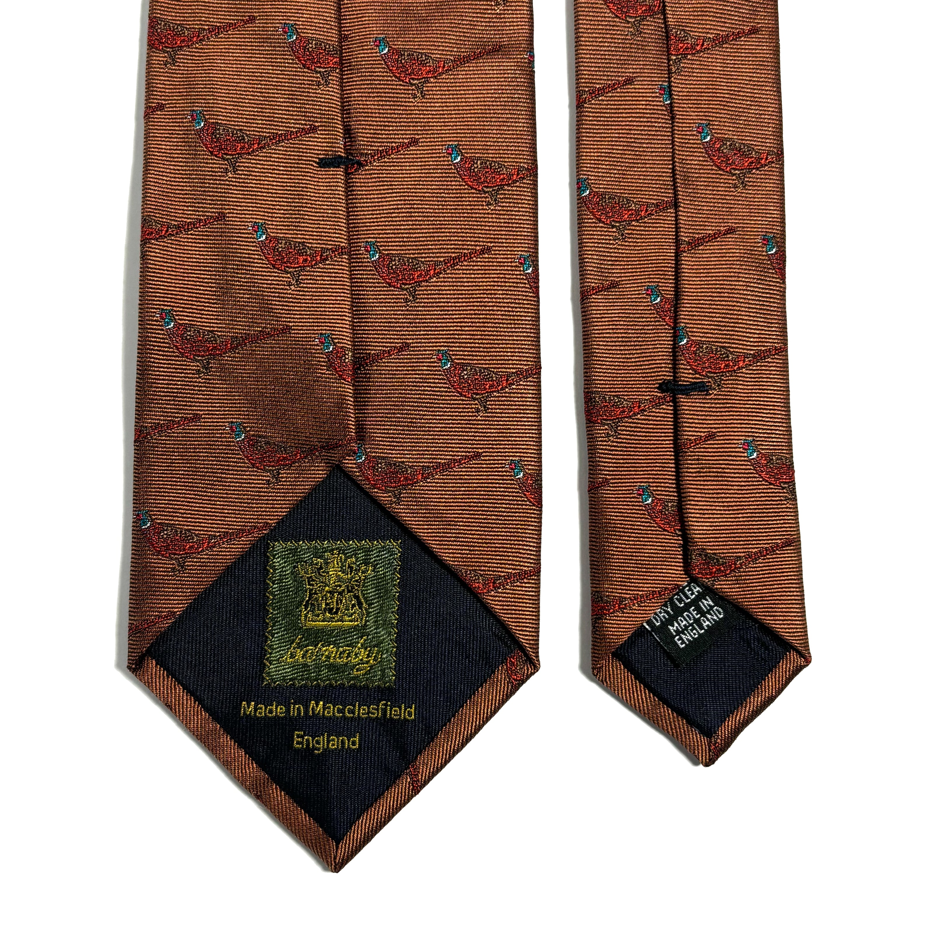 Brown Pheasant Motif Silk Jacquard Tie-3