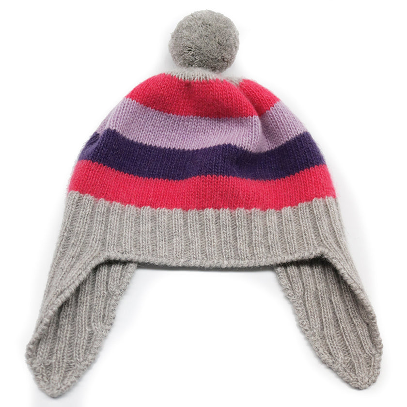 Luxury Baby Striped Earflap Cashmere Hat with Pom Poms 3-6M to 9-12M Sizes-5