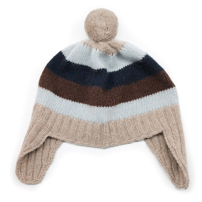 Luxury Baby Striped Earflap Cashmere Hat with Pom Poms 3-6M to 9-12M Sizes-0
