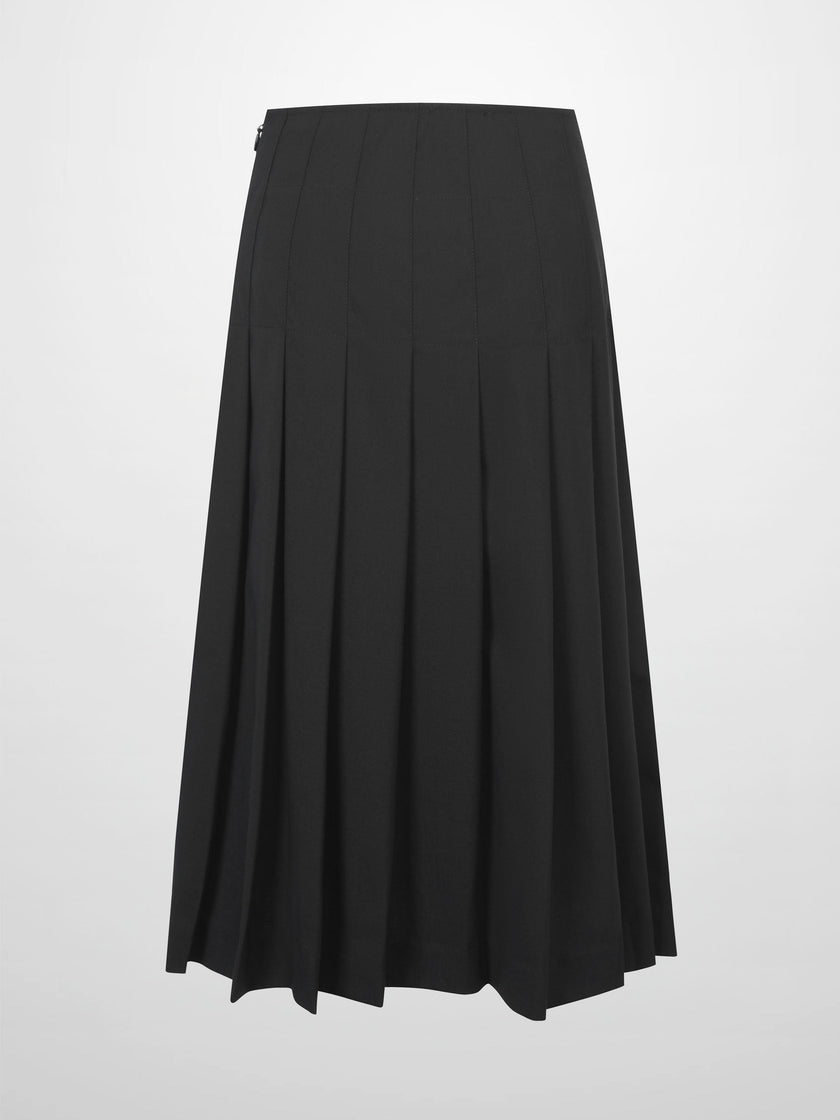 Stitch Down Pleated Wool Skirt-Black-1
