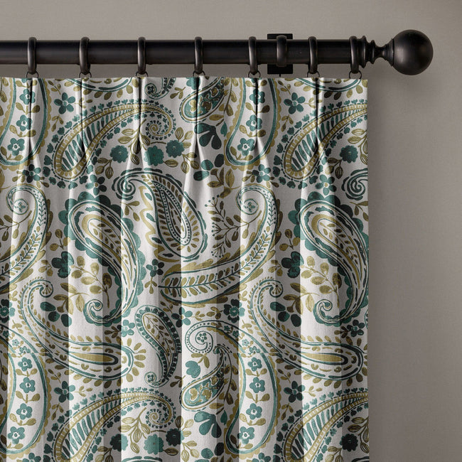 Organic Linen Paisley Pinch Pleat Curtains | Made to Measure | 5 Colours | Blackout Option Available